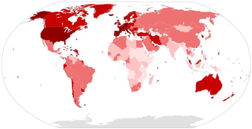 mapa de países con casos de coronavirus