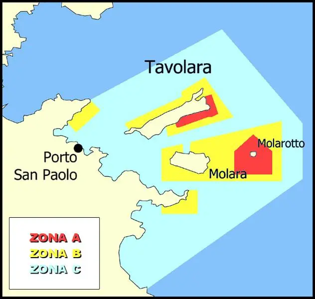 Mapa de Tavolara y su parque marítimo